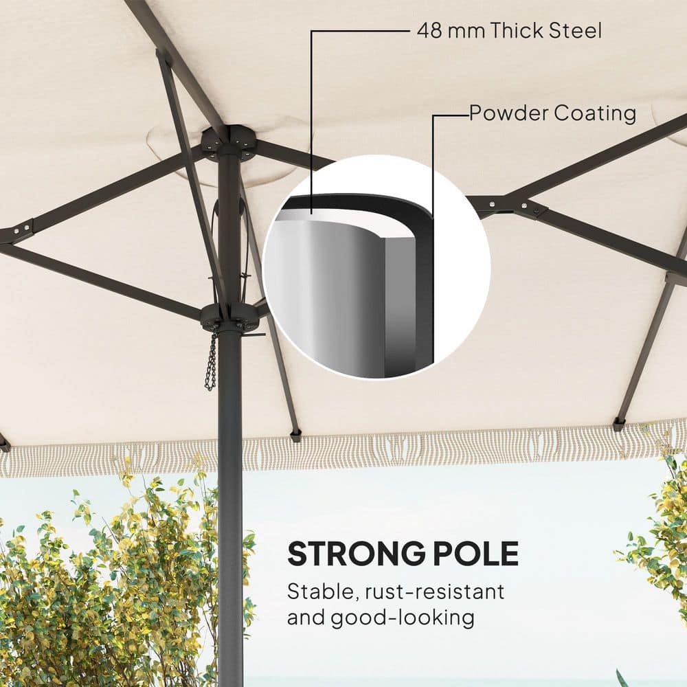 Extra Large Cream White Double-Sided Patio Umbrella with Easy Crank Handle