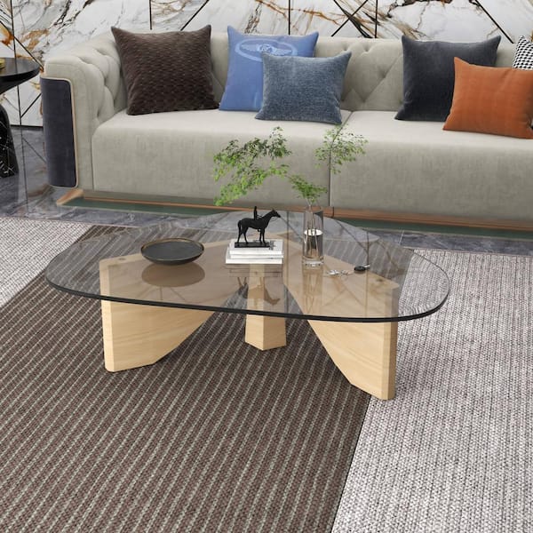 Leisuremod Imperial 51 in. Natural Triangle Glass Coffee Table Base Only NG52NWB The Home Depot
