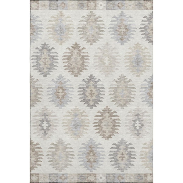 Mayfield Premium Machine Washable Abstract AMF983 Ivory 10 ft. x 14 ft. Area Rug