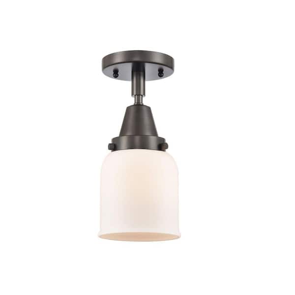 Bell 5 in. 1-Light Oil Rubbed Bronze Industrial Flush Mount with Seeded Glass Shade
