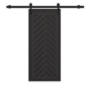 30 in. x 80 in. Black Stained Composite MDF Paneled Interior Sliding Barn Door with Hardware Kit