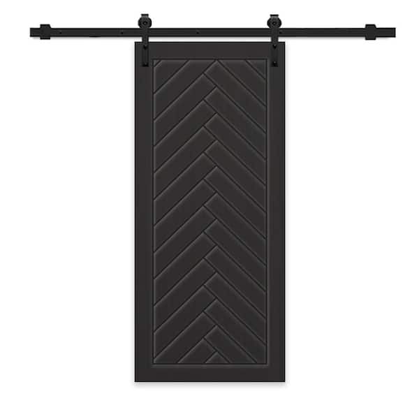 CALHOME 42 in. x 80 in. Black Painted Composite MDF Paneled Interior Sliding Barn Door with Hardware Kit
