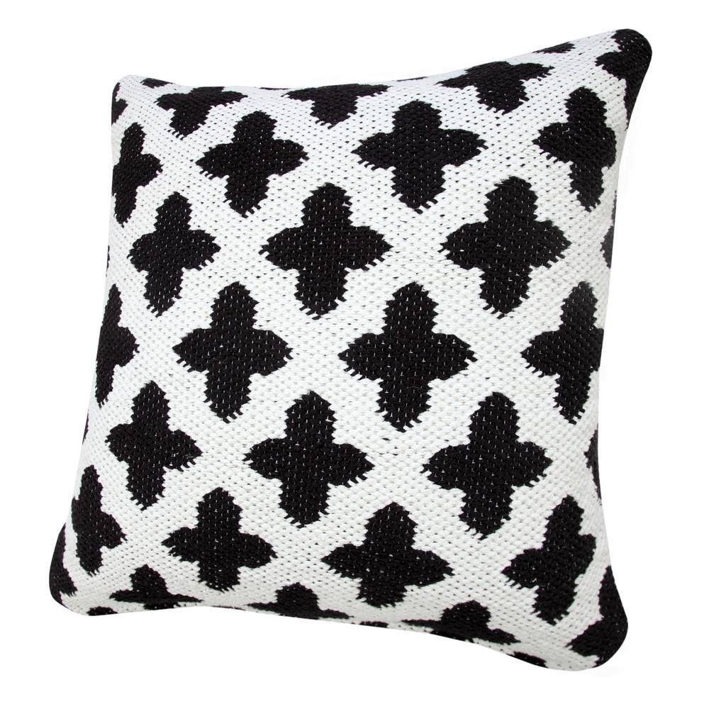 Sevita 20" Square White and Black Woven Geometric Throw Pillow