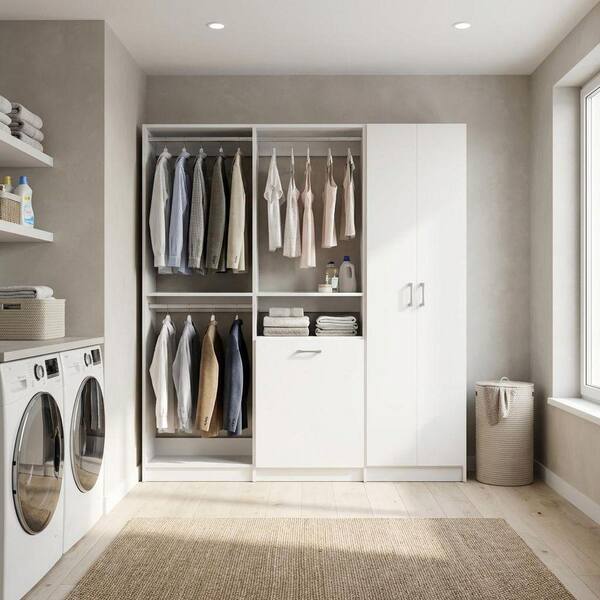 MODULAR CLOSETS Alto Laundry Room 57 in W White Shaker Double Hang