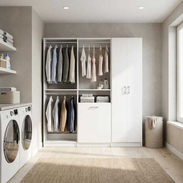 MODULAR CLOSETS Alto Laundry Room 63 in W White Shaker Double Hang