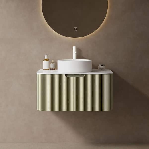 30 in. Floating Light Green Bath Vanity with White Engineered Marble Top and Vessel, Pre-assembled