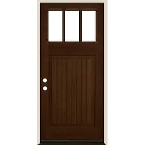 36 in. x 80 in. Craftsman 3 Lite V Groove Provincial Stain Right-Hand/Inswing Douglas Fir Prehung Front Door