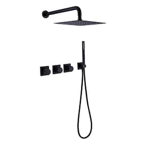 Triple Handle 1-Spray Shower Faucet 1.8 GPM with Ceramic Disc Valves Brass 10 in Wall Mount Shower System in Matte Black