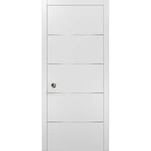 Planum 0020 18 in. x 84 in. Flush White Finished Wood Sliding Door with Single Pocket Hardware