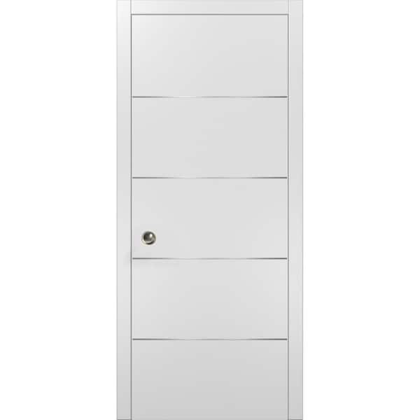Sartodoors Planum 0020 18 in. x 84 in. Flush White Finished Wood Sliding Door with Single Pocket Hardware