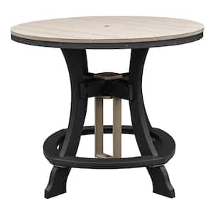 Adirondack Black Round Composite Outdoor Dining Table with Weatherwood Top