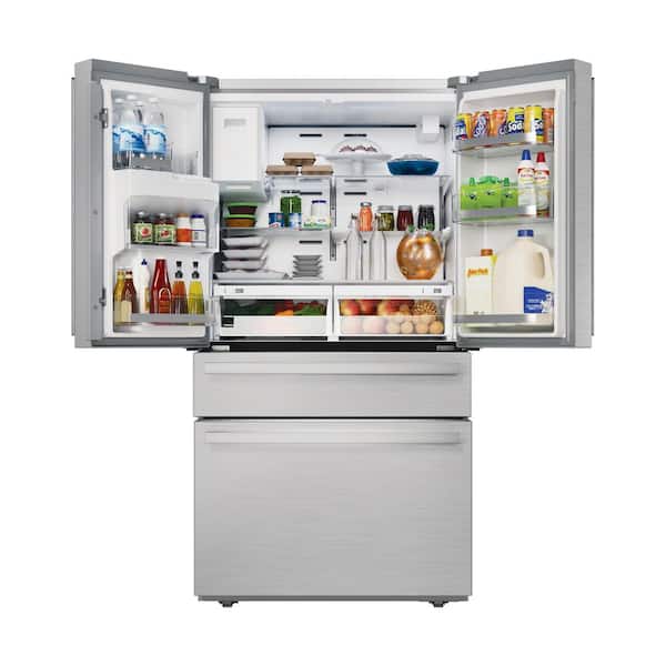 36-in 21.6 cu ft Counter-Depth French Door Refrigerator in Stainless Steel with Door Ice and Water Dispenser