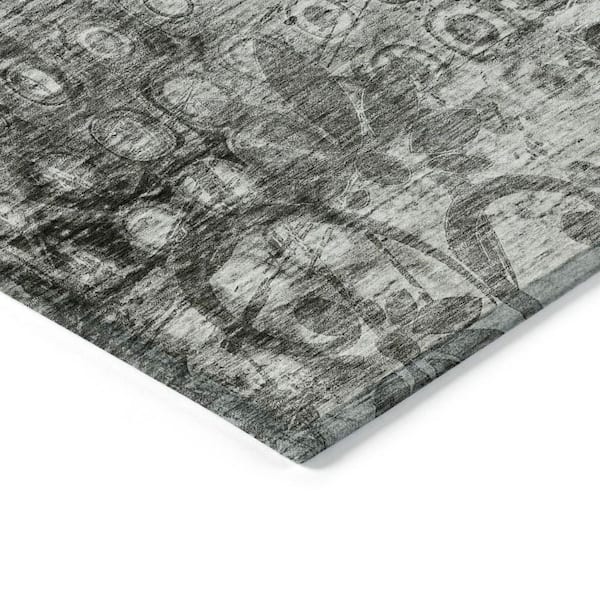 Charcoal 5 ft. x 8 ft. Woven Ikat Polyester Rectangle Indoor / Outdoor Area Rug