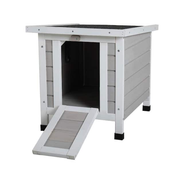 cenadinz Wooden Rabbit Cat Dog Hutch Indoor/Outdoor Retreat House with Openable Roof for Small Pets in Gray