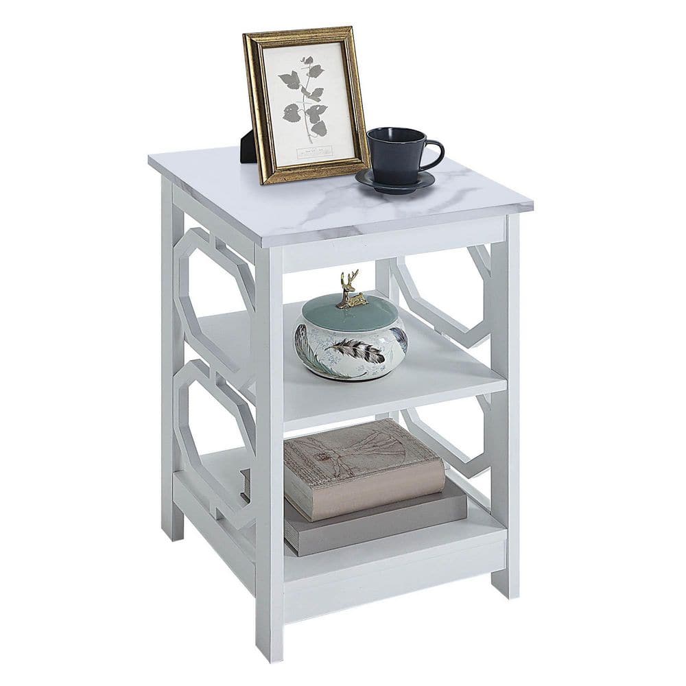 Omega White Faux Marble 3-Tier Geometric End Table