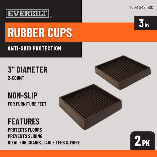 3 in. Brown Square Smooth Rubber Floor Protector Furniture Cups for Carpet & Hard Floors (2-Pack)