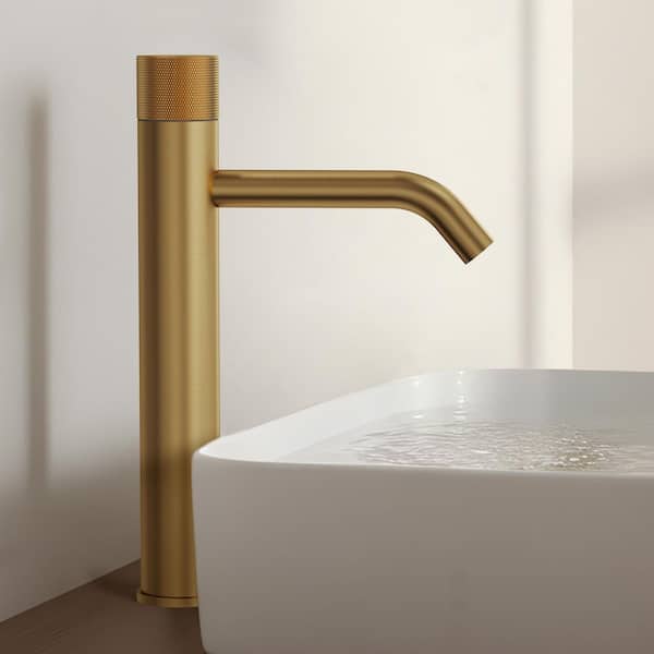 Single Handle Single Hole Bathroom Faucet with Valve in Brushed Gold (1-Pack)