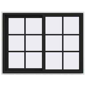 48 in. x 36 in. V-4500 Series Bronze FiniShield Vinyl Left-Handed Sliding Window with Colonial Grids/Grilles