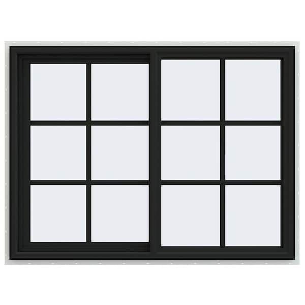 JELD-WEN 48 in. x 36 in. V-4500 Series Bronze Exterior/White Interior FiniShield Vinyl Left-Handed Sliding Window w/Colonial Grid