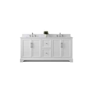Chambery 72 in. W x 22 in. D x 34.5 in. H Bathroom Vanity in White with White and Grey Quartz Top