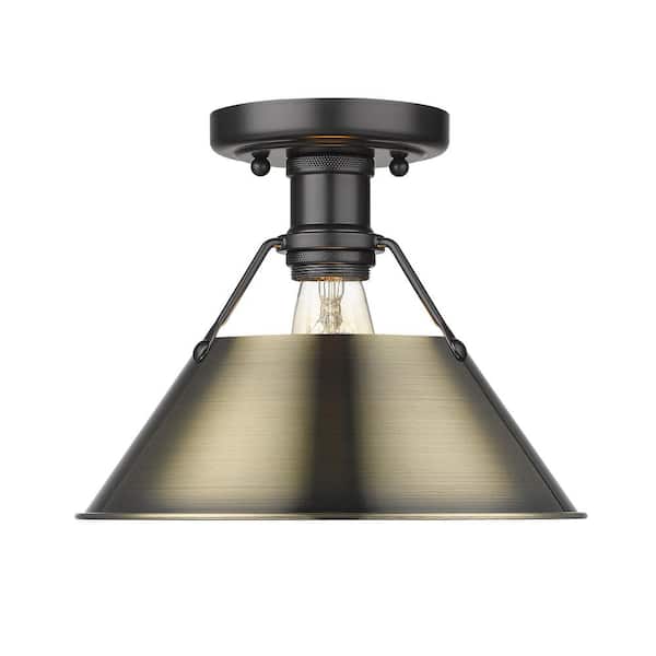 Golden Lighting Orwell 10 in. 1-Light Matte Black and Aged Brass Flush Mount