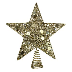 11.5 in. LED Lighted Gold Glittered Star Christmas Tree Topper with Multi-Lights