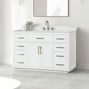 54 in. W x 22 in. D x 36 in. H Single Sink Freestanding Bath Vanity in White with White Quartz Top