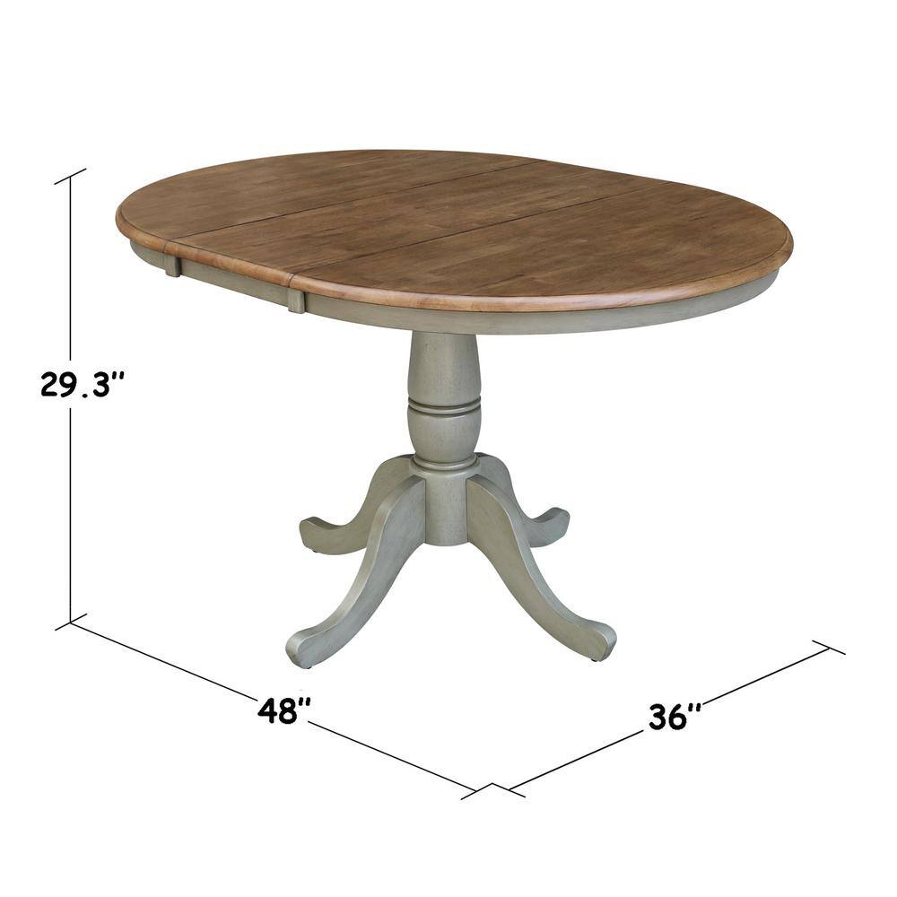 Distressed Hickory and Stone Round Extendable Dining Table