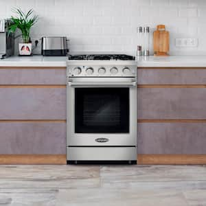 24 in. 3.73 cu. ft. Commercial-Style Gas Range with Single Convection Oven in Stainless Steel