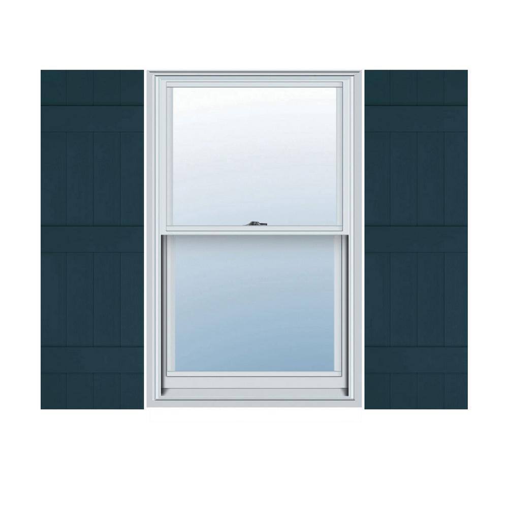 14 in. W x 80 in. H Vinyl Exterior Joined Board and Batten Shutters Pair in Midnight Blue