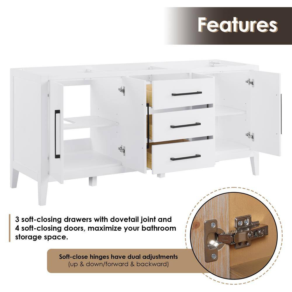 Laurel 72" White Wood Double Bathroom Vanity Base