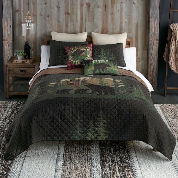 DONNA SHARP Foothills 3-Piece Black and Green Polyester Queen Quilt Set