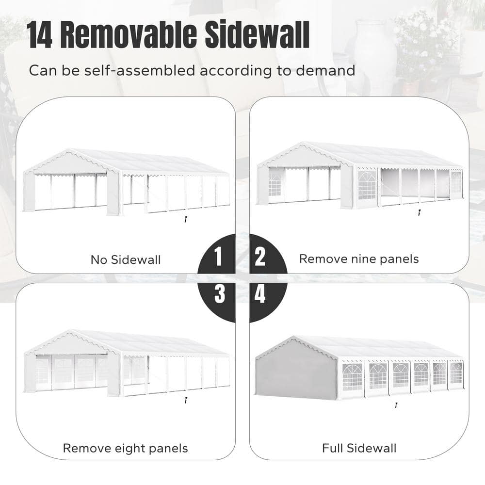 Syritta 20 Ft. White Steel Canopy Tent with 6 Side Walls
