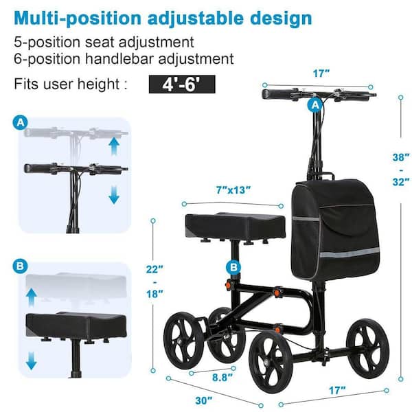JFVKAF Steerable Knee Walker with Dual Braking System Compact Knee