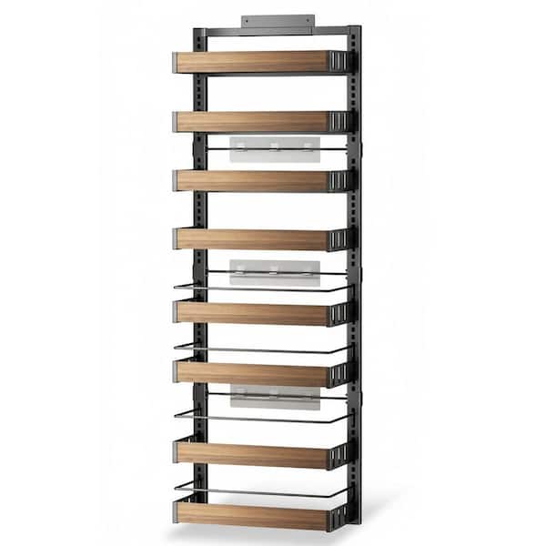 8 Tier Black Over The Door or Wall Mount Adjustable Basket Pantry Organizer and Spice Rack for Kitchen Storage