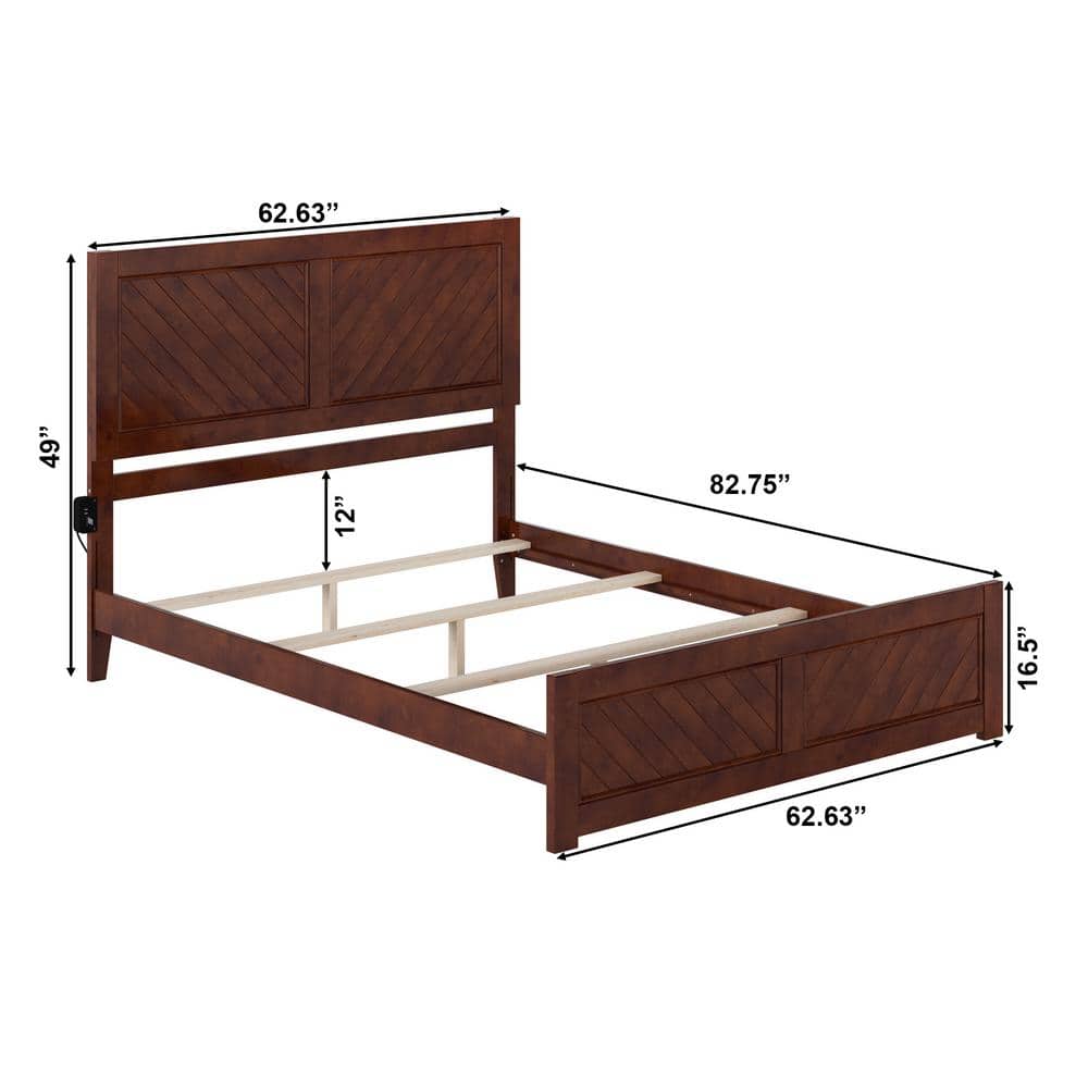 Canyon Walnut Wood Queen Bed Frame with Chevron Headboard
