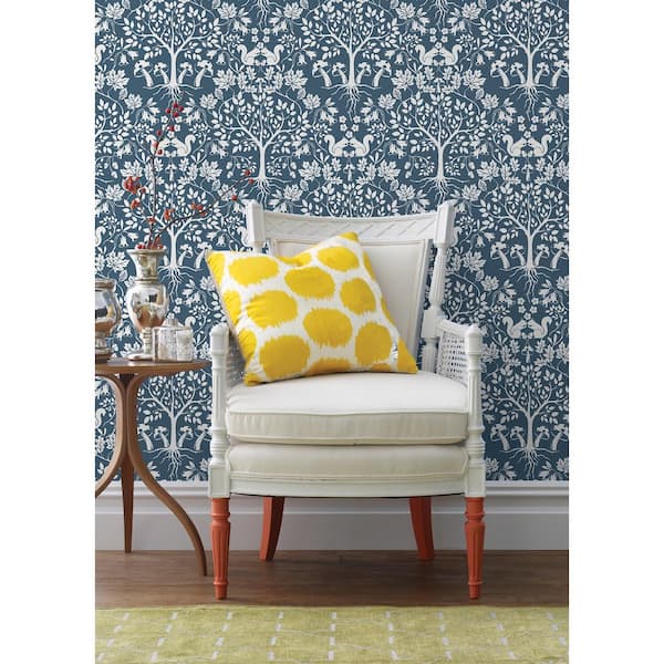 A Street Prints Leo 20.5 in. x 33 ft. Navy Tree Wallpaper AST3778