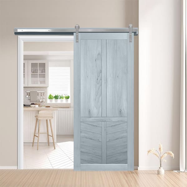 42 in. x 84 in. the Robinhood Beach House Wood Sliding Barn Door with Hardware Kit in Stainless Steel