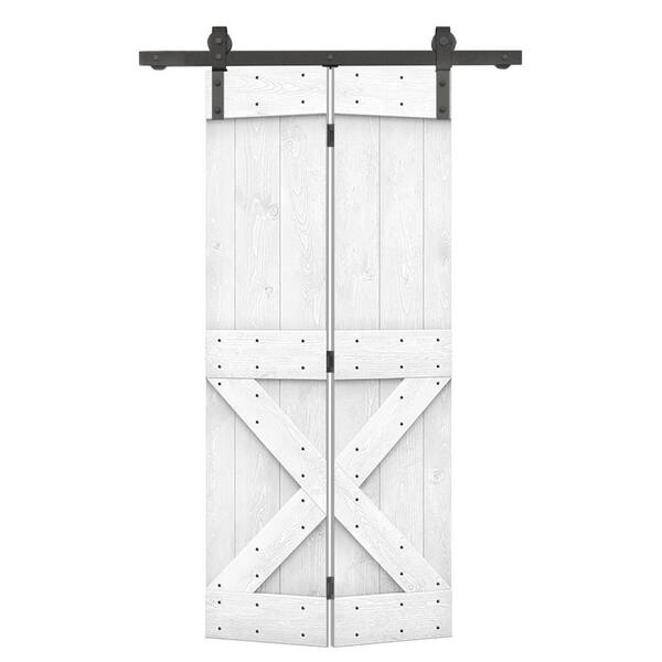 CALHOME 24 in. x 84 in. Solid Core White Stained Wood Bi-Fold Barn Door with Sliding Hardware Kit Mini X Pre Assembled