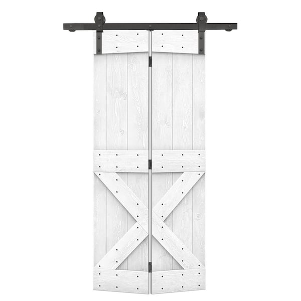 CALHOME 38 in. x 84 in. Solid Core White Stained Wood Bi-Fold Barn Door with Sliding Hardware Kit Mini X Pre Assembled