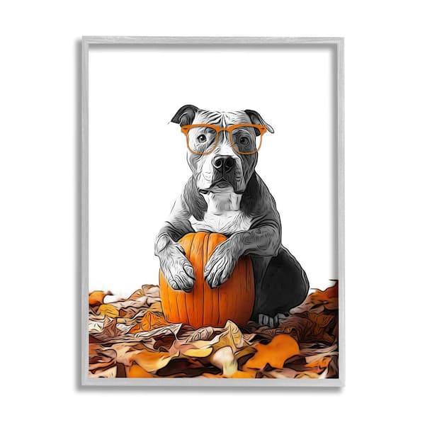 Stupell Industries Pit Bull Autumn Leaves by Annalisa Latella 1-Piece Framed Graphic Print Animal Poster Art Print 30 in. x 24 in.