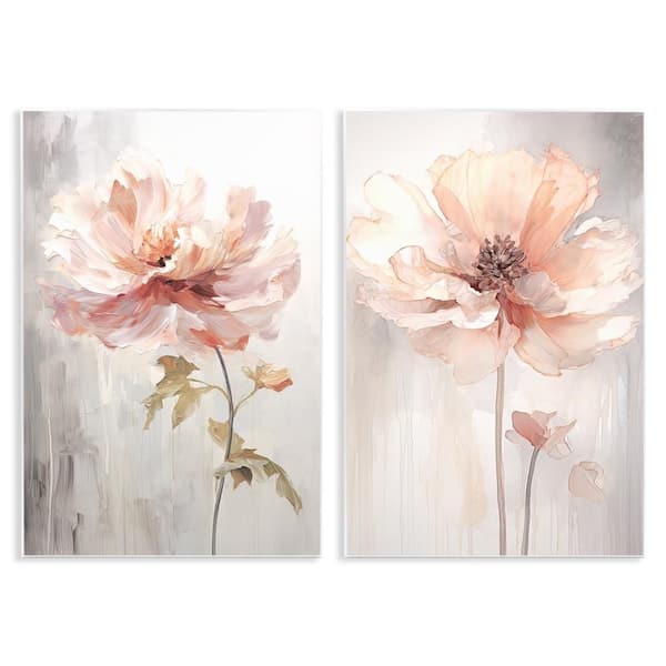 Stupell Industries Soft Pink Budding Flowers by Raymond Powers 2 Pieces Unframed Nature Graphic Art Print 19 in. x 13 in.