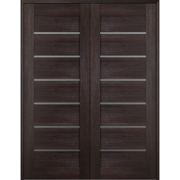 Belldinni Vona 07-02 64 in. x 80 in. Both Active 6-Lite Frosted Glass Veralinga Oak Wood Composite Double Prehung French Door