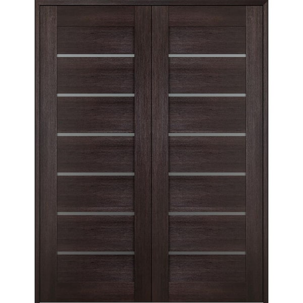Belldinni Vona 07-02 72 in. x 80 in. Both Active 6-Lite Frosted Glass Veralinga Oak Wood Composite Double Prehung French Door