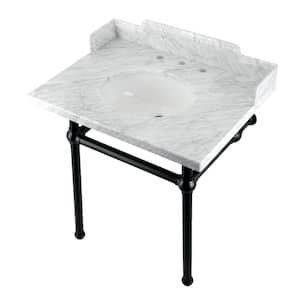 Fauceture 30 in. Marble Console Sink Set with Brass Legs in Marble White/Matte Black