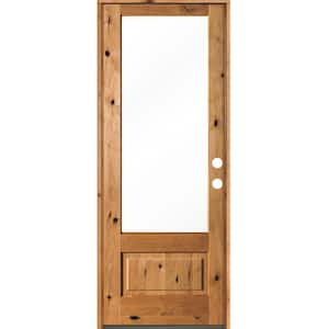 36 in. x 96 in. Modern Farmhouse Knotty Alder Left-Hand/Inswing 3/4 Lite Clear Glass Clear Stain Wood Prehung Front Door