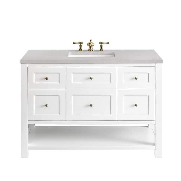James Martin Vanities Breckenridge 48.0 in. W x 23.5 in. D x 34.2 in. H Bathroom Vanity in Bright White with Eternal Serena Quartz Top