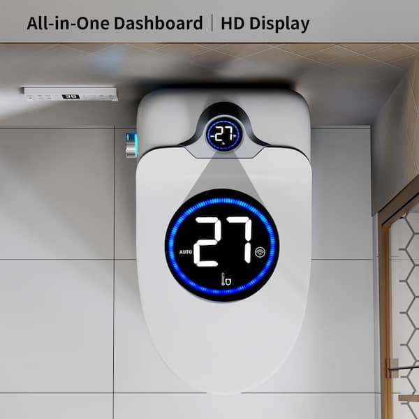 1.2GPF Tankless Elongated Smart Bidet Toilet in White with HD Display Screen, Heated Seat and Warm Air Dryer