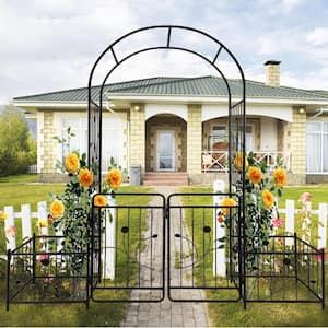 79.5 in. x 86.6 in. Metal Garden Arch Arbor with Gate Climbing Plants Support Rose Arch Outdoor Black