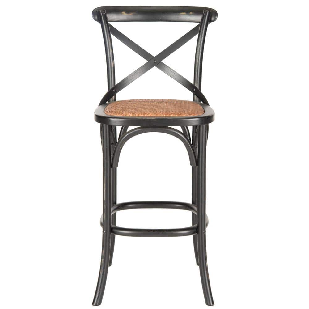 Franklin Black Oak and Rattan X-Back Bar Stool